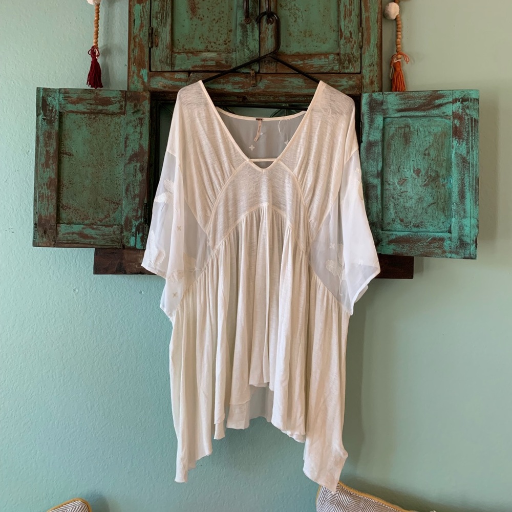 Free People Butterfly Sleeve Embroidered top
